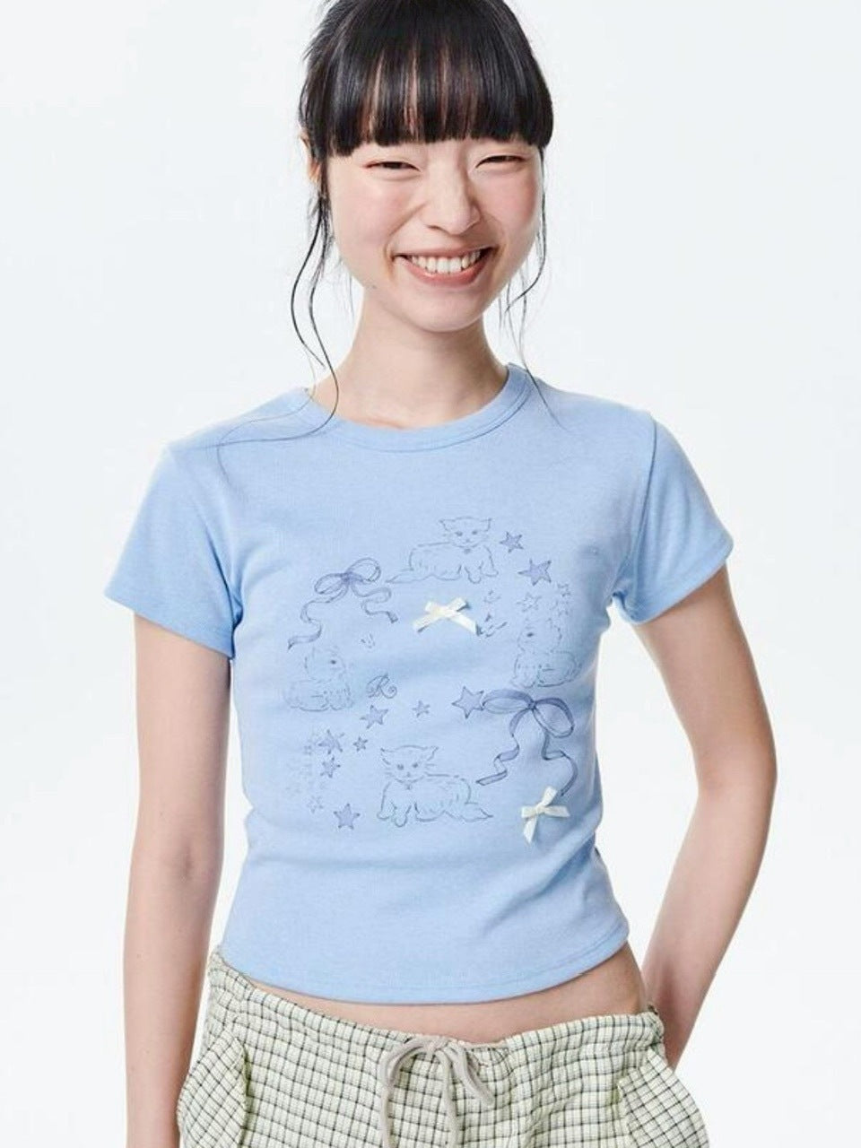 【runningHIGH】RIBBON CAT H/S TEE / 【ランニングハイ】リボンキャットプリント半袖Tシャツ