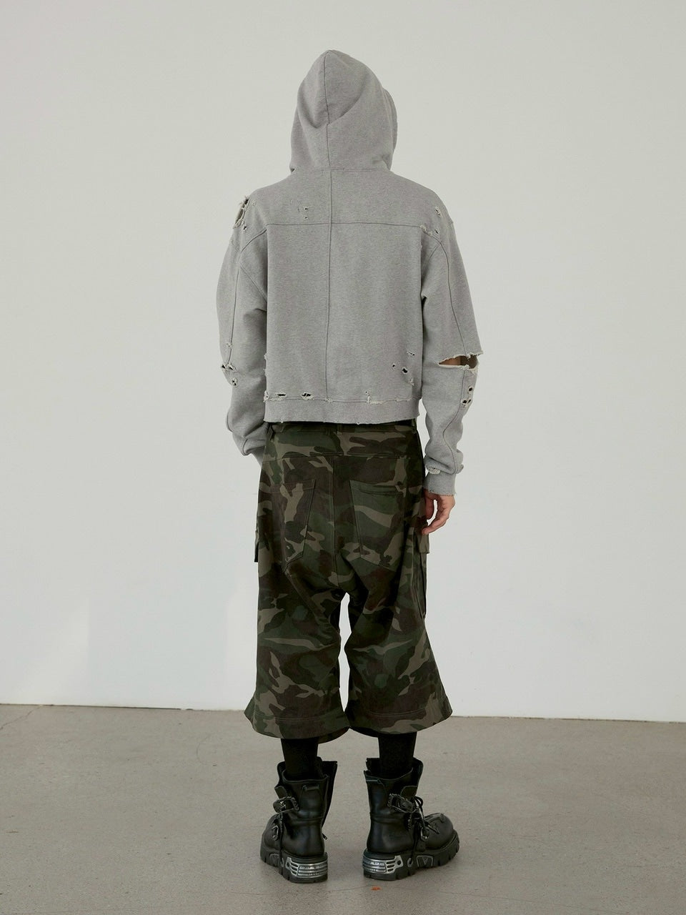 【ANOTHERYOUTH】damaged crop zip-up hoodie