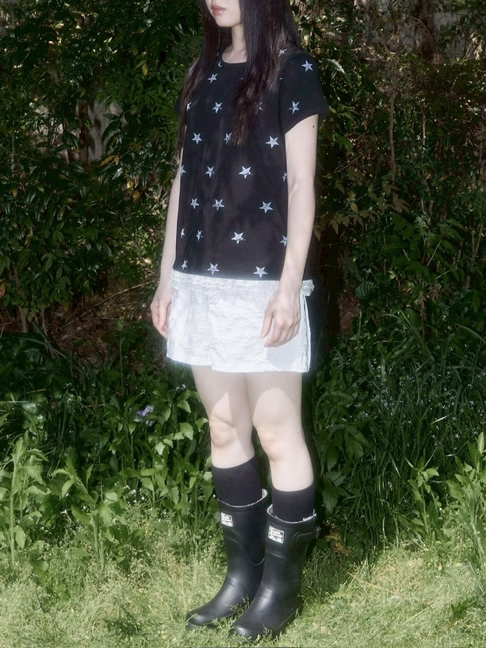 【FANCY CLUB】Lace Star Layered Tee / 【ファンシークラブ】レーススターレイヤード半袖Tシャツ