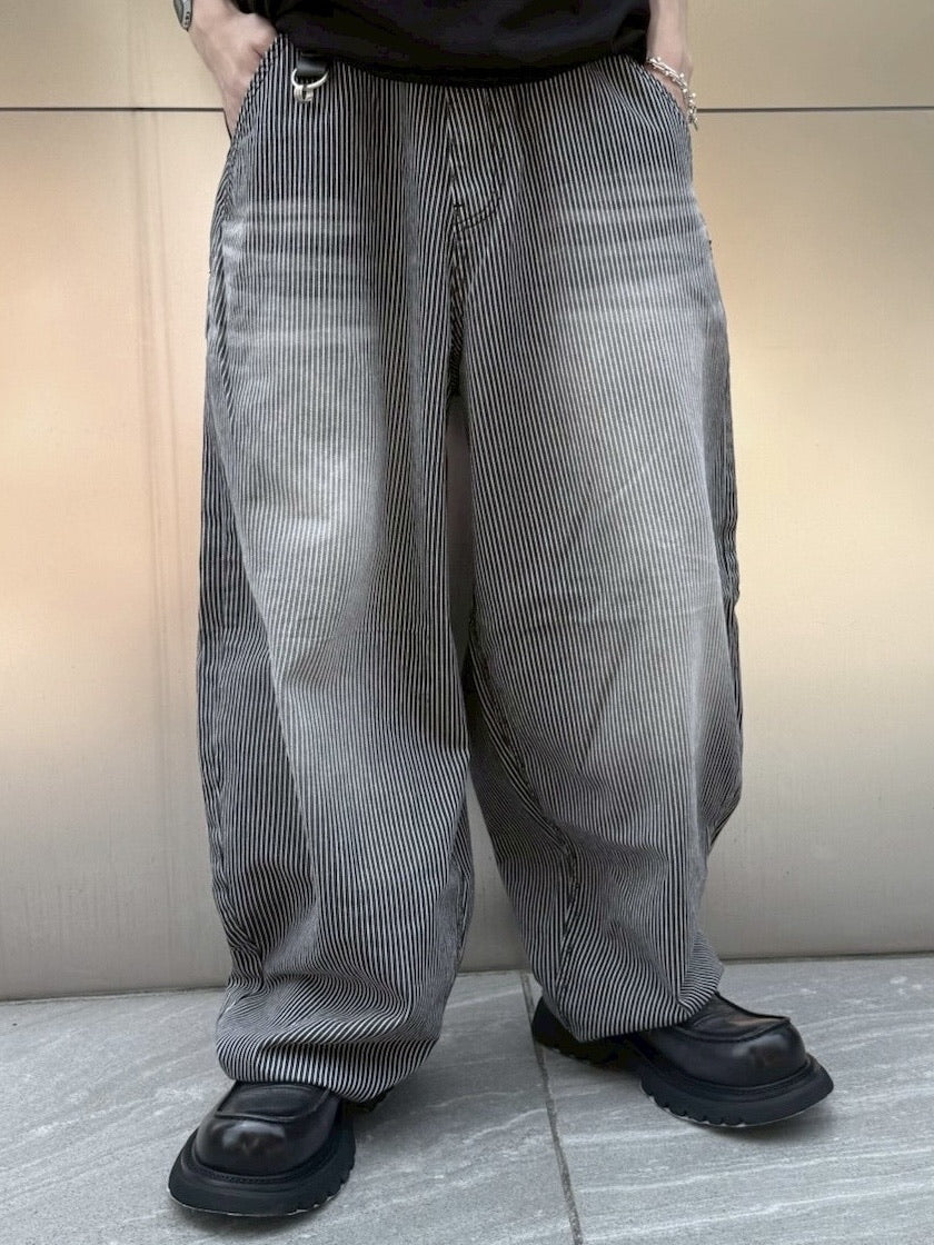 受注制【nmtc +】stripe wash wide denim pants (2color) / 【エヌエムティーシープラス】ストライプボーダーウォッシュワイドデニムパンツ