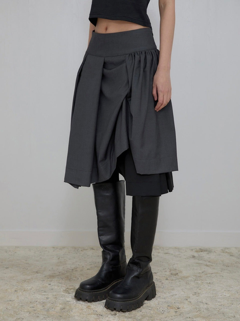 【FLAREUP】Asymmetrical Draped Midi Skirt