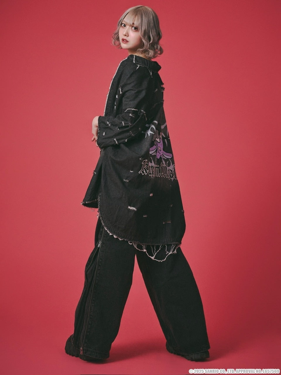 【GALFY×KUROMI】イルガルフィーボロボロデニム半袖BIGシャツ