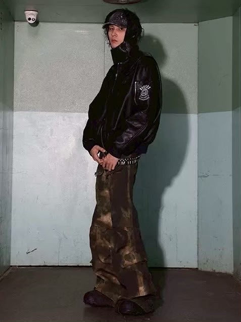 【DND4DES】CAMO DISTRESSED OVERSIZE CARGO PANTS