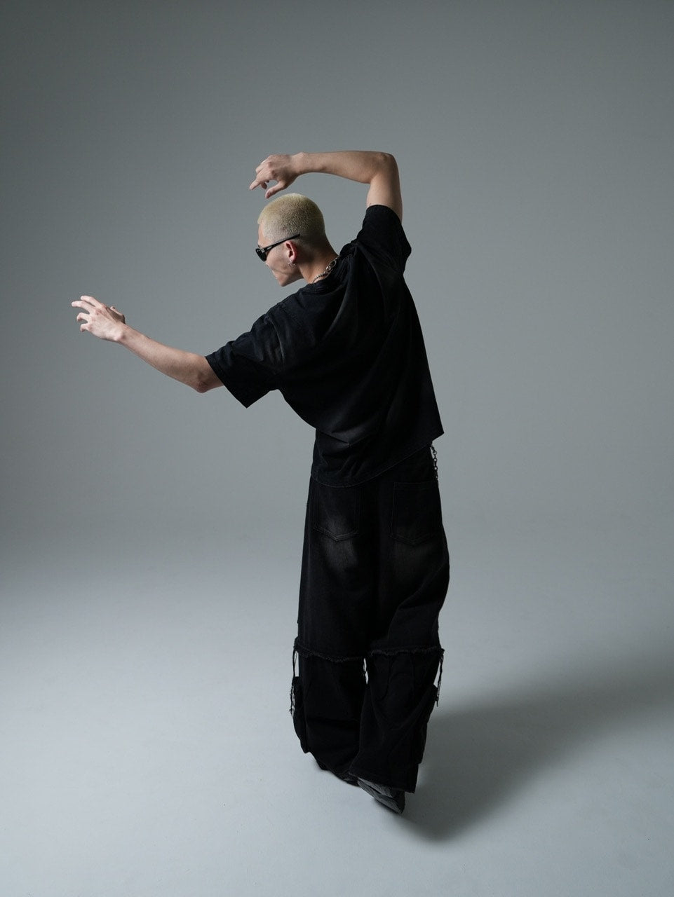 【CHIKASHITSU PLUS HIGH】Layered zip cargo denim pants