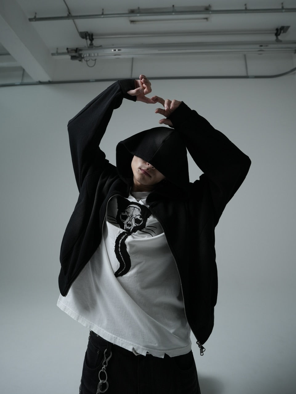 【CHIKASHITSU PLUS HIGH】Rust waffle zip up hoodie