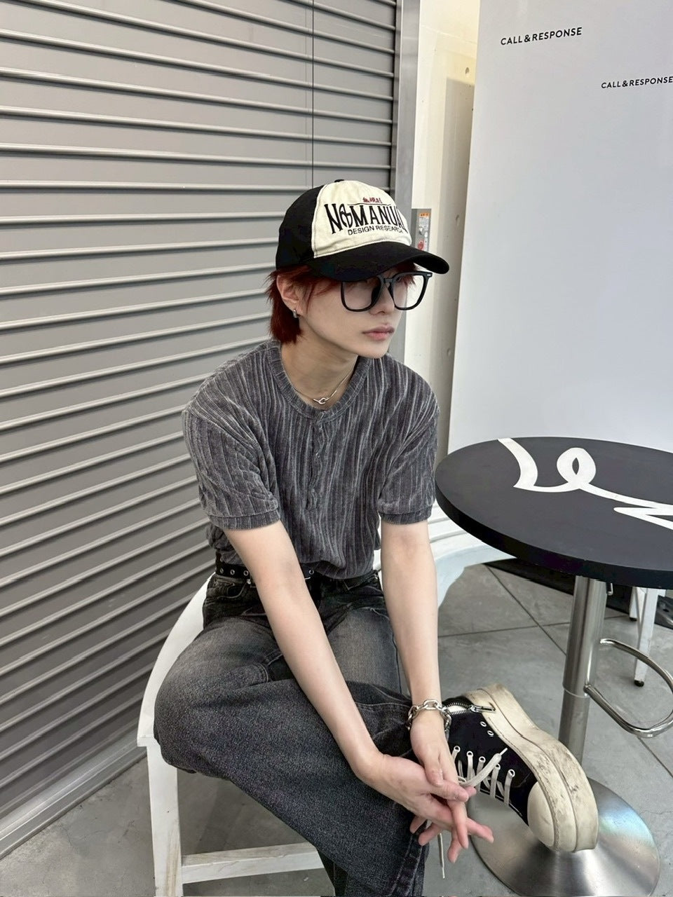 受注制【LUV CODE】henry neck half sleeve velours top (4color)