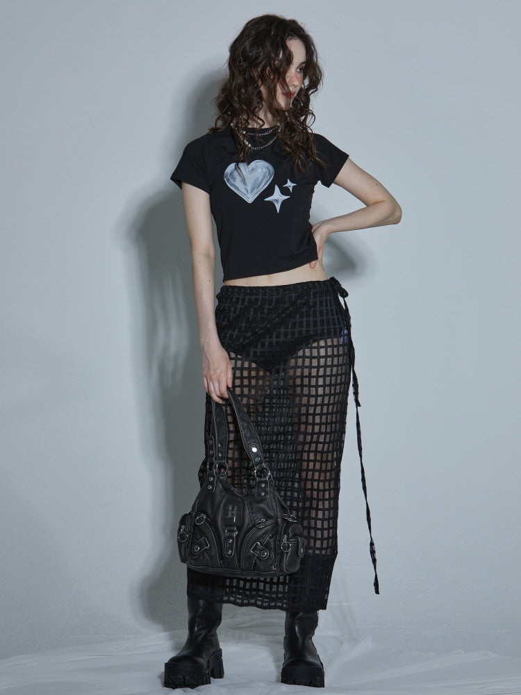 【GATELESS】HEART GRAPHIC PRINT CROPPED T-SHIRT / 【ゲートレス】ハートグラフィックプリントクロップド半袖Tシャツ