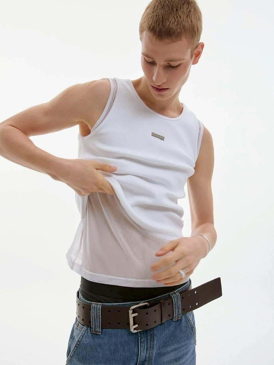 【ESC STUDIO】mesh layered sleeveless / 【イーエスシーステュディオ】メッシュレイヤードタンクトップ