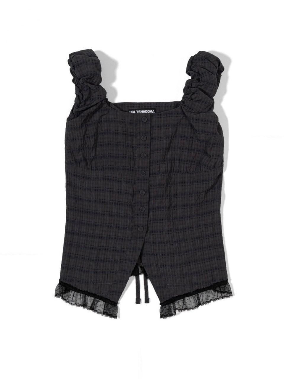 【Uglyshadow】CHECK SHIRRING BLOUSE / 【アグリーシャドウ】チェックシャーリングノースリーブブラウス