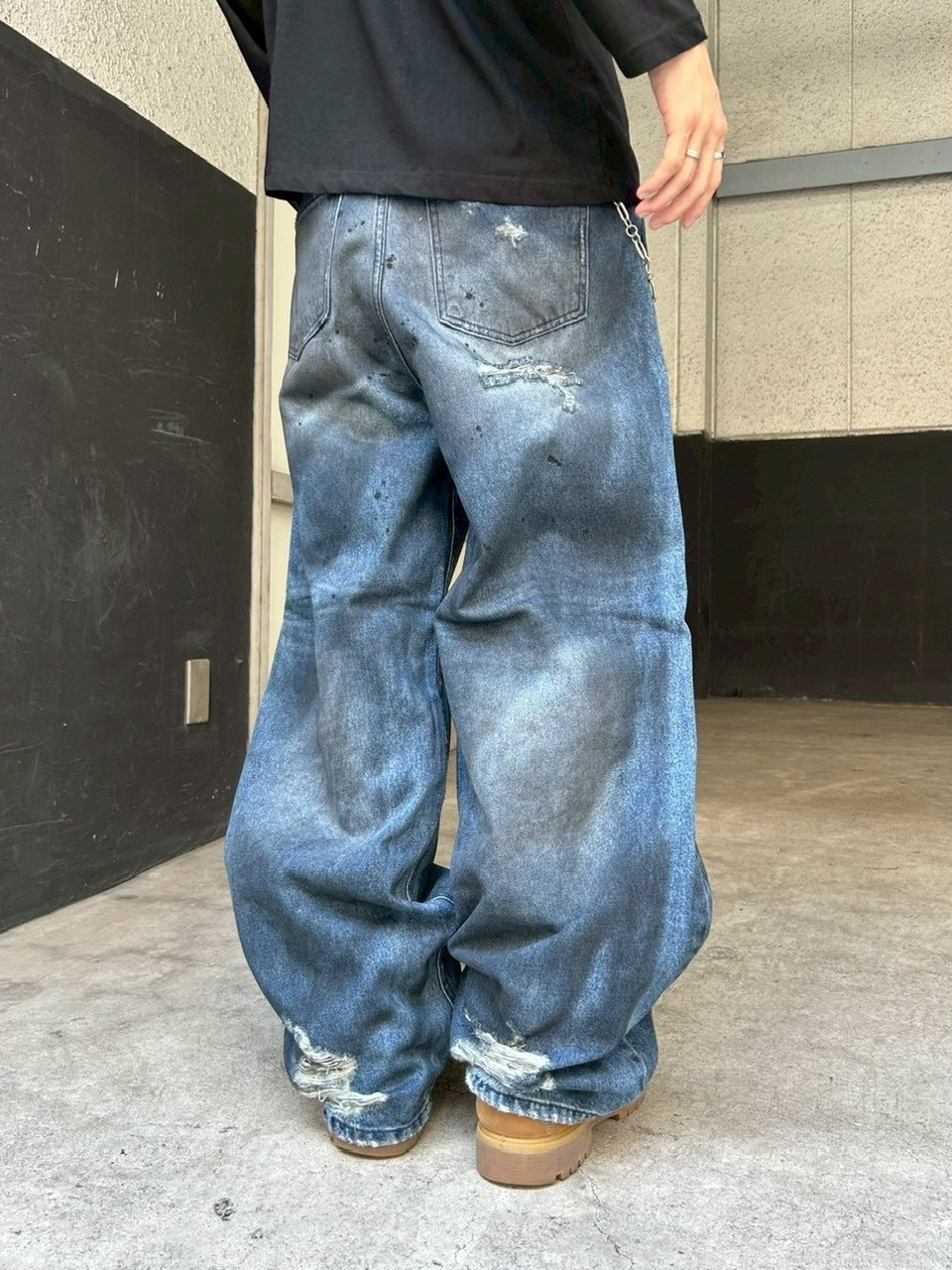 受注制【Chikashitsu +】oiled wash destroy denim pants / 【チカシツプラス】オイルドウォッシュデストロイデニムパンツ