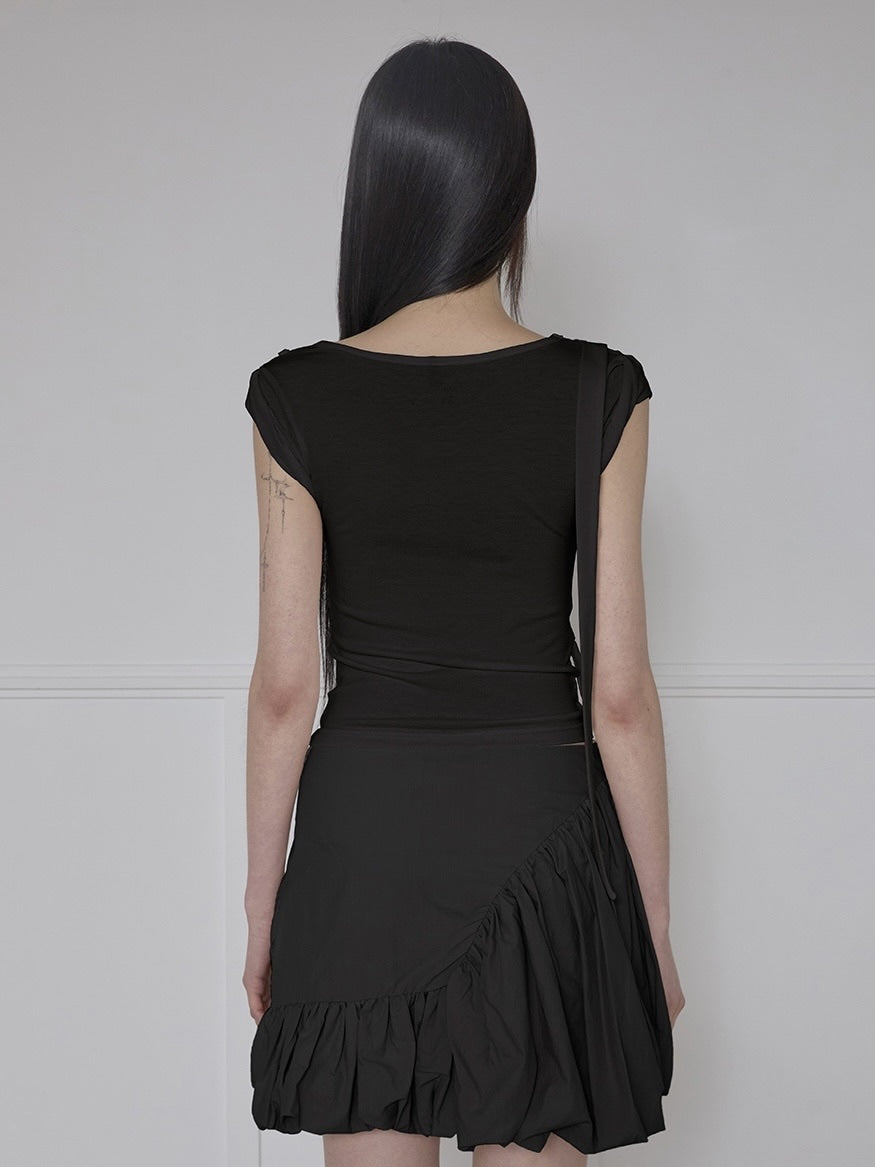 【FLAREUP】Asymmetrical Draped Strap Roll-Up T-Shirt