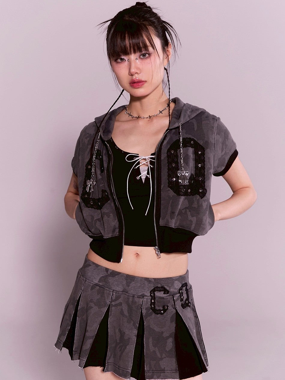 【CHERRYQUIRI】CQ lace stud hood zip-up