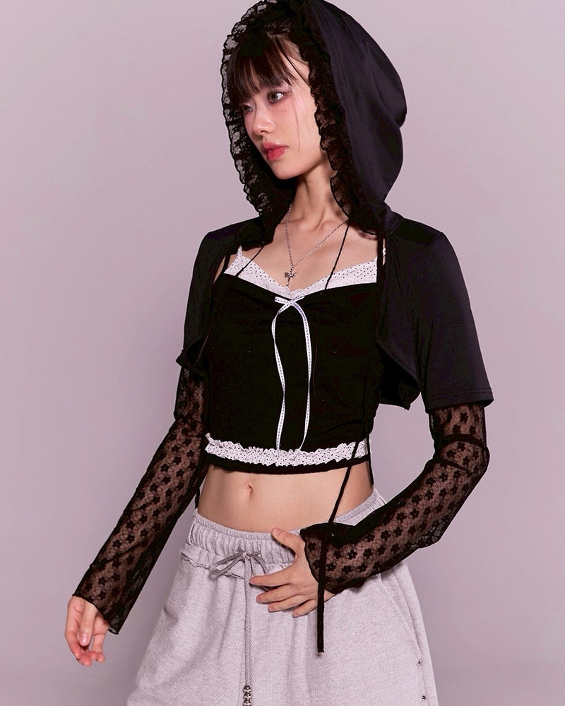 【CHERRYQUIRI】frill layered lace hoody cd