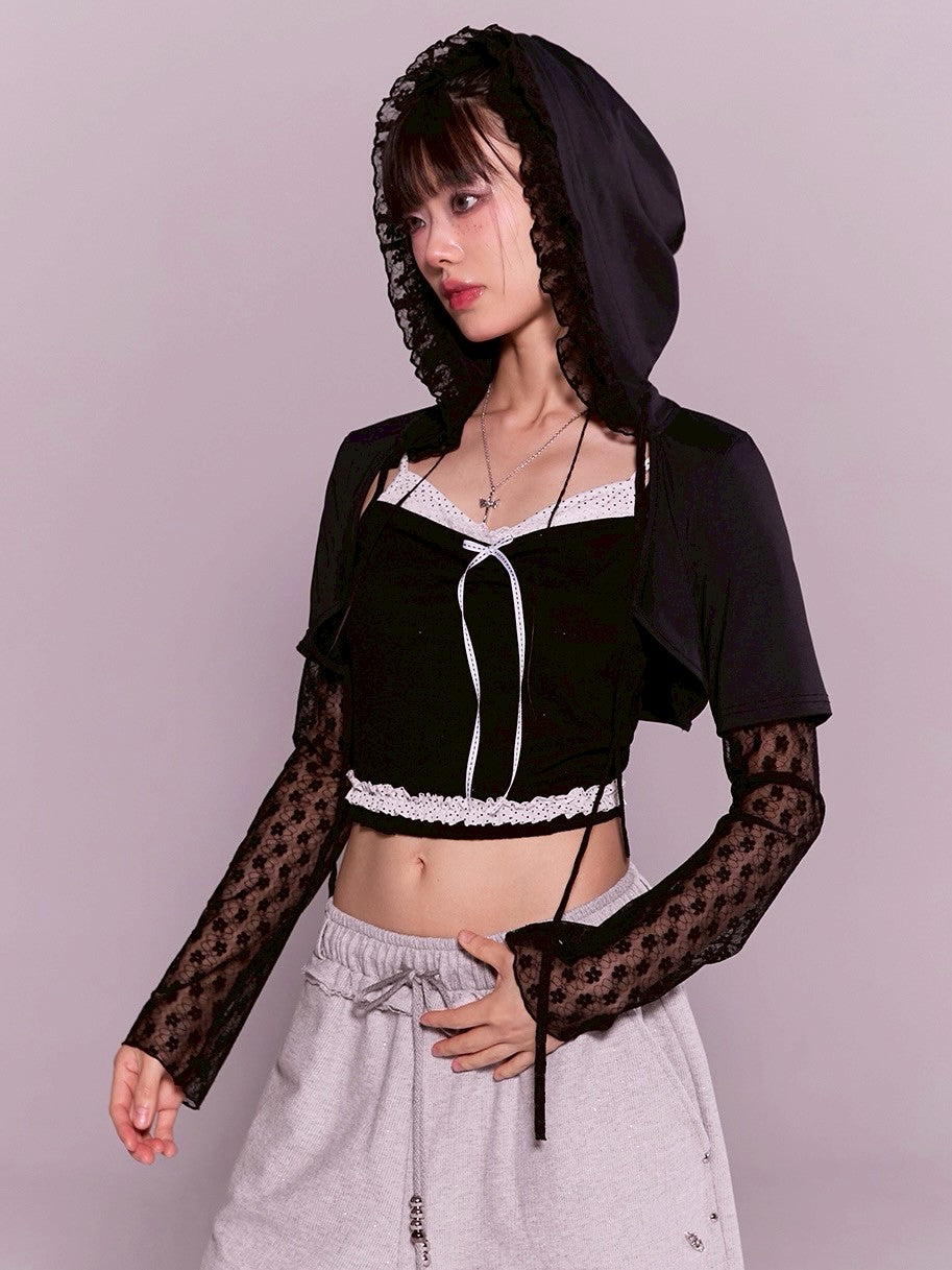 【CHERRYQUIRI】frill layered lace hoody cd