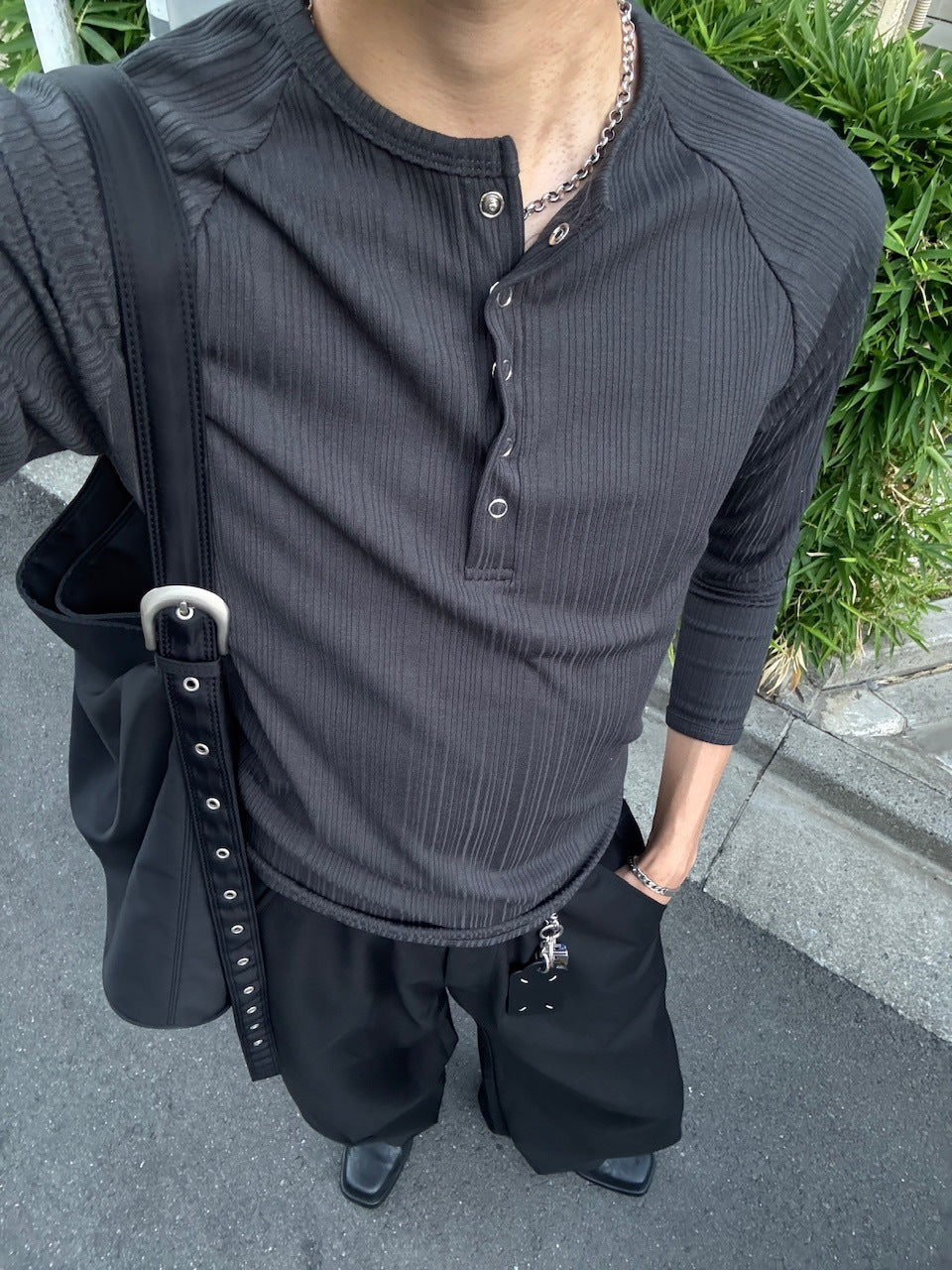 東京店WEB限定受注制【Chikashitsu +】snap rib henley neck tee / 【チカシツプラス】スナップリブヘンリーネックTシャツ (4color)