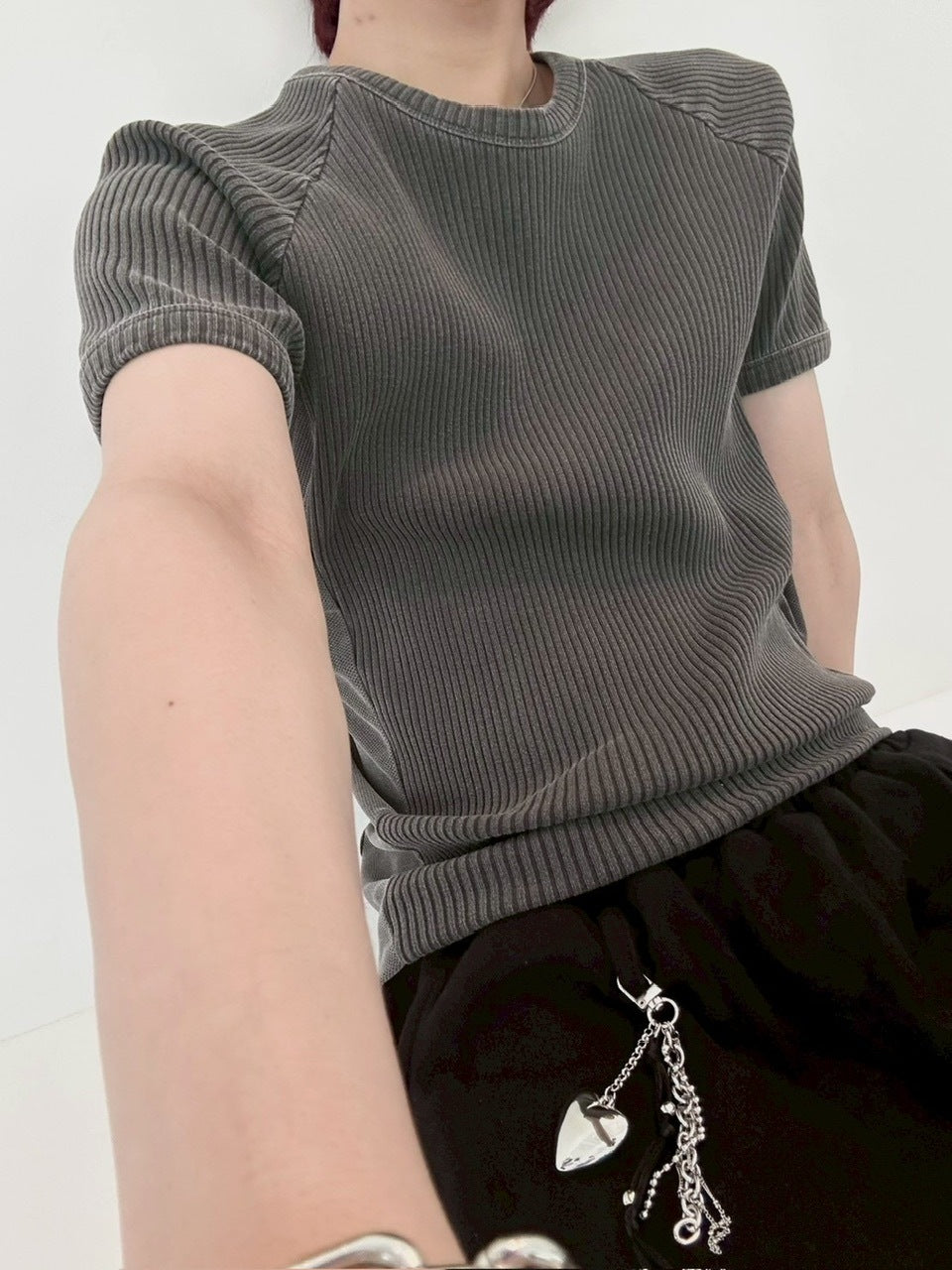 受注制【LUV CODE】mesh pigment rib tee (2color)