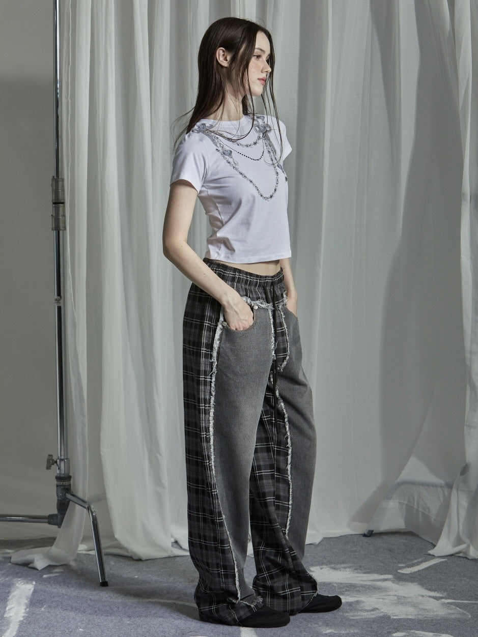 【GATELESS】NECKLACE PRINT CROPPED T-SHIRT / 【ゲートレス】ネックレスプリントクロップド半袖Tシャツ