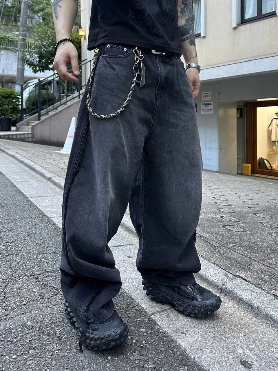 大阪店WEB限定受注制【Chikashitsu +】 fringe wide denim pants / 【チカシツプラス】フリンジワイドデニムパンツ