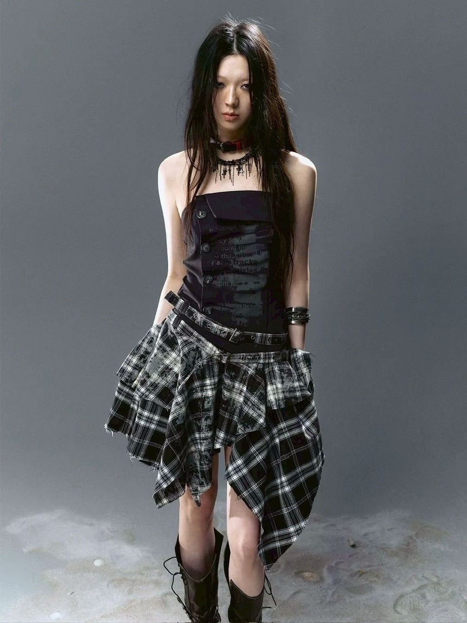 【Cest Nous】Plaid Bustier Dress / 【セヌー】グラフィックビスチェチェックワンピース