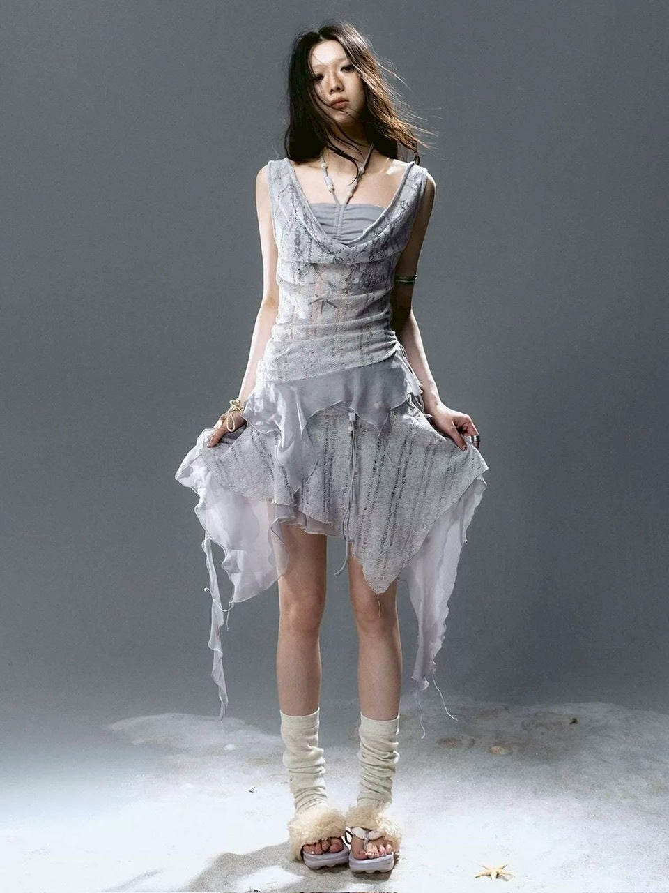 【Cest Nous】Blue Beaded Skirt / 【セヌー】レースシースルースカート