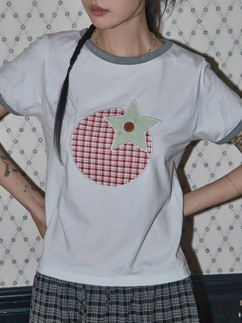 【FANCY CLUB】TOMATO PATCH RINGER TEE / 【ファンシークラブ】トマトパッチリンガー半袖Tシャツ