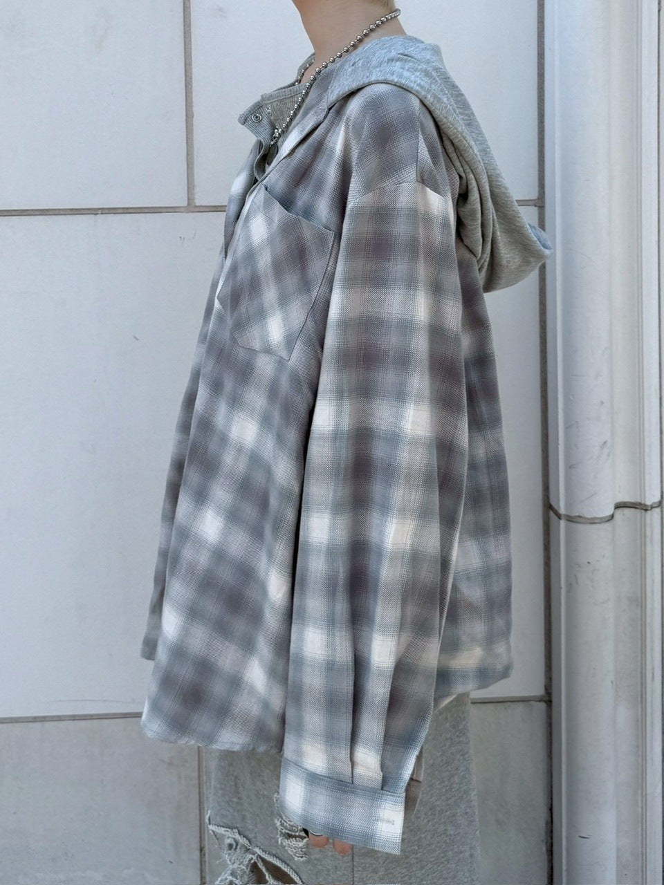 【nmtc +】sweat hooded check shirts / 【エヌエムティーシープラス】フード付きチェックシャツ (2color)