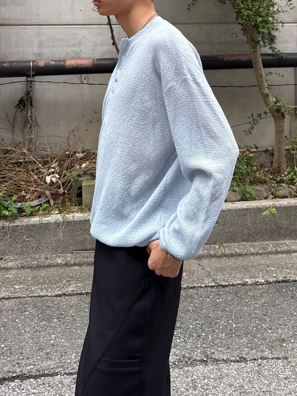 【Chikashitsu +】light touch henry neck knit / 【チカシツプラス】ライトタッチへンリーネックニット (3color)