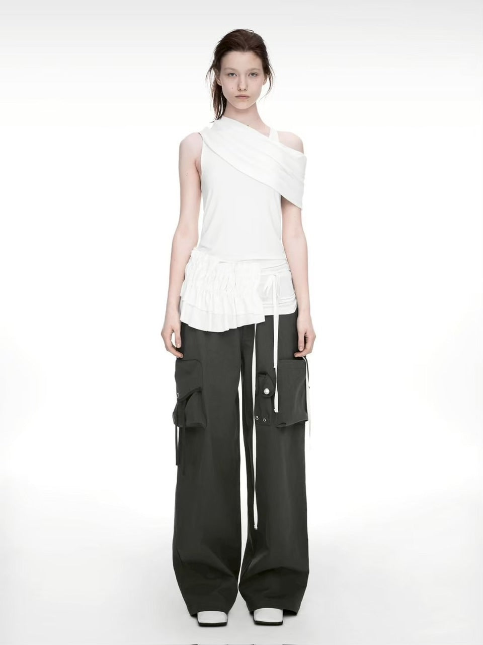 【NACHE】STRAP WIDE CARGO PANTS (UNISEX)