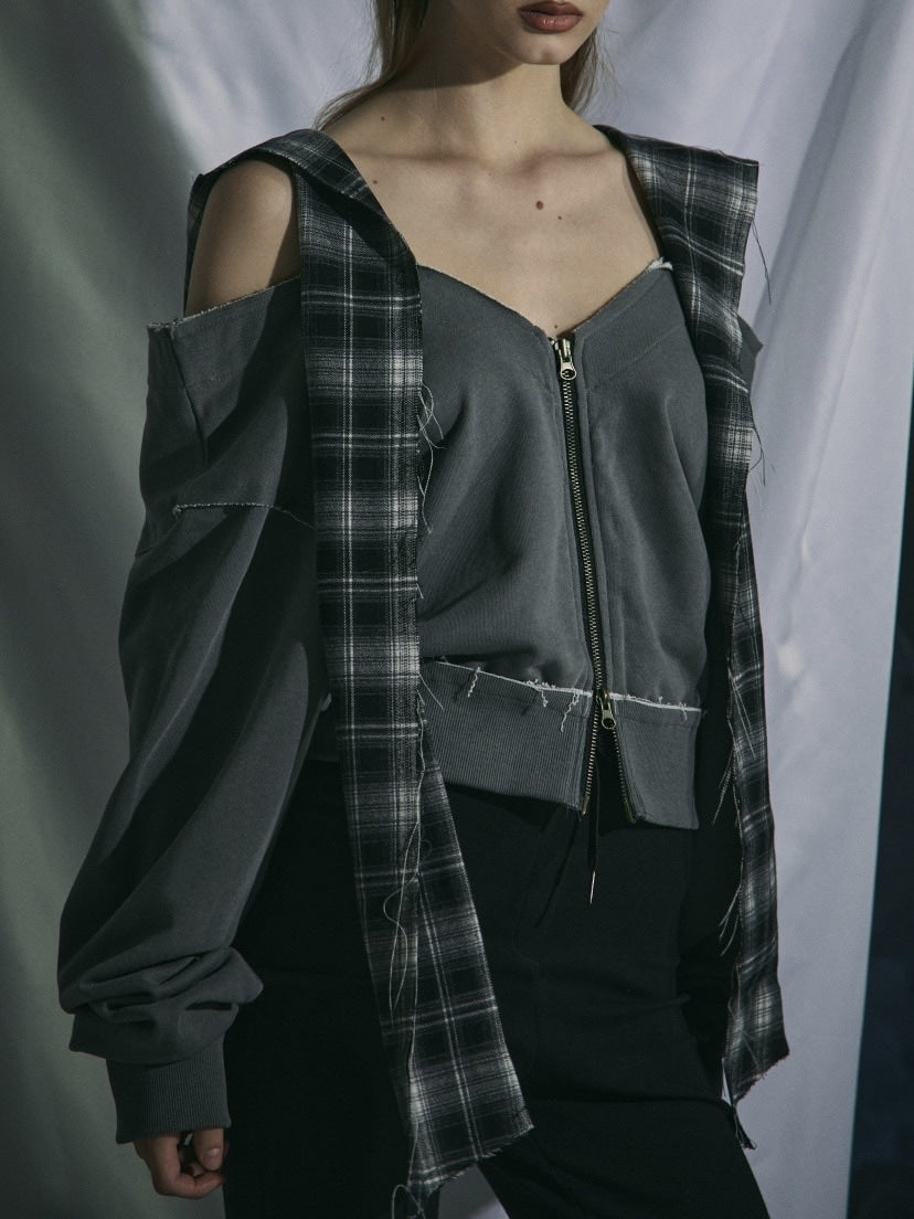【GATELESS】OFF-SHOULDER ZIP SWEAT / 【ゲートレス】オフショルダージップスウェット