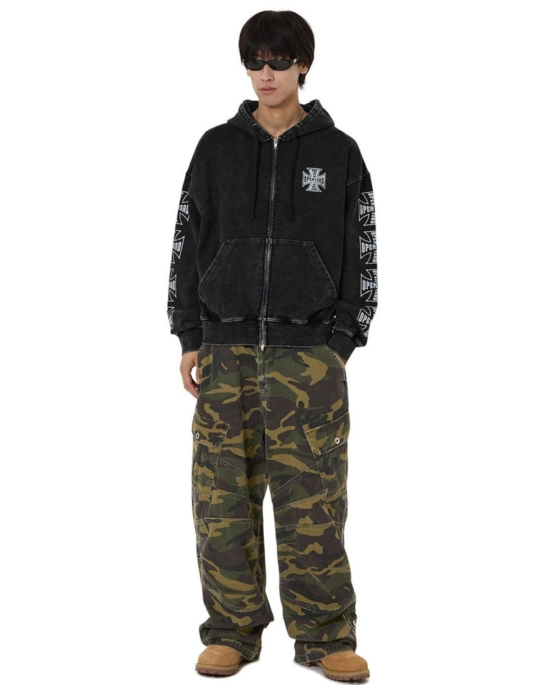 【OY】CROSS FADE WASHED HOODIE ZIP UP