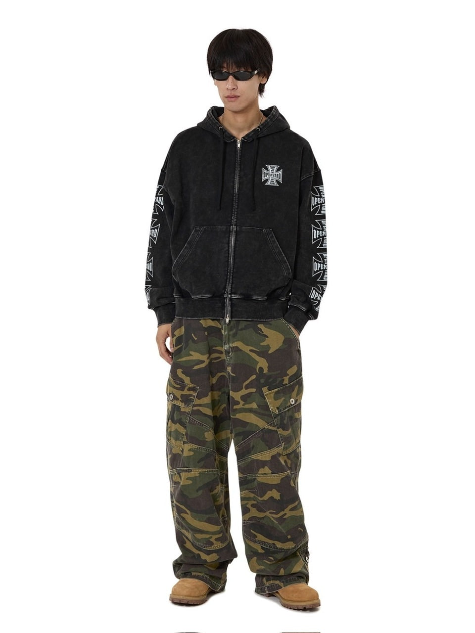 【OY】CROSS FADE WASHED HOODIE ZIP UP