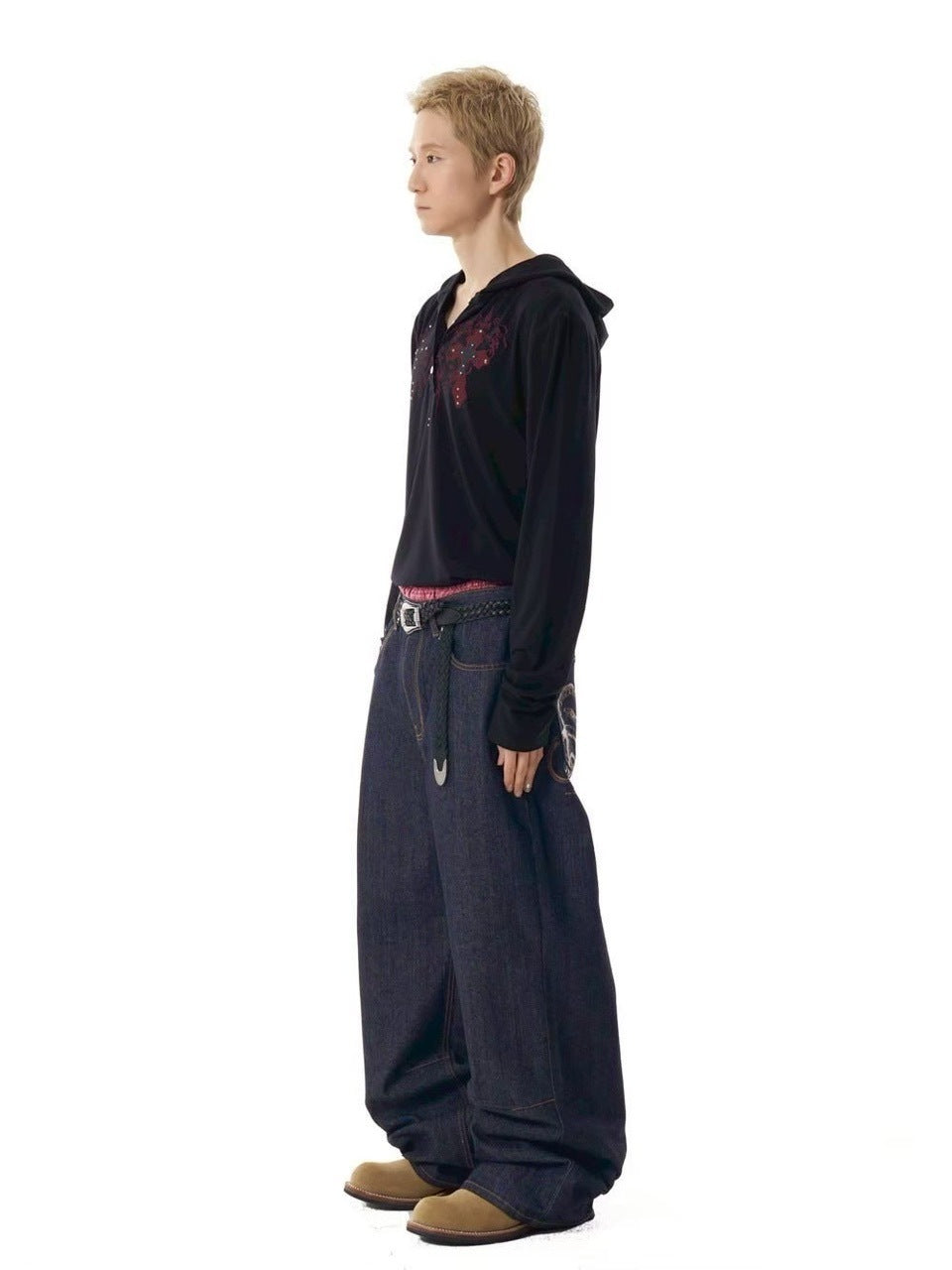 【AAKAM】Studded CROS2 Hooded Long Sleeve