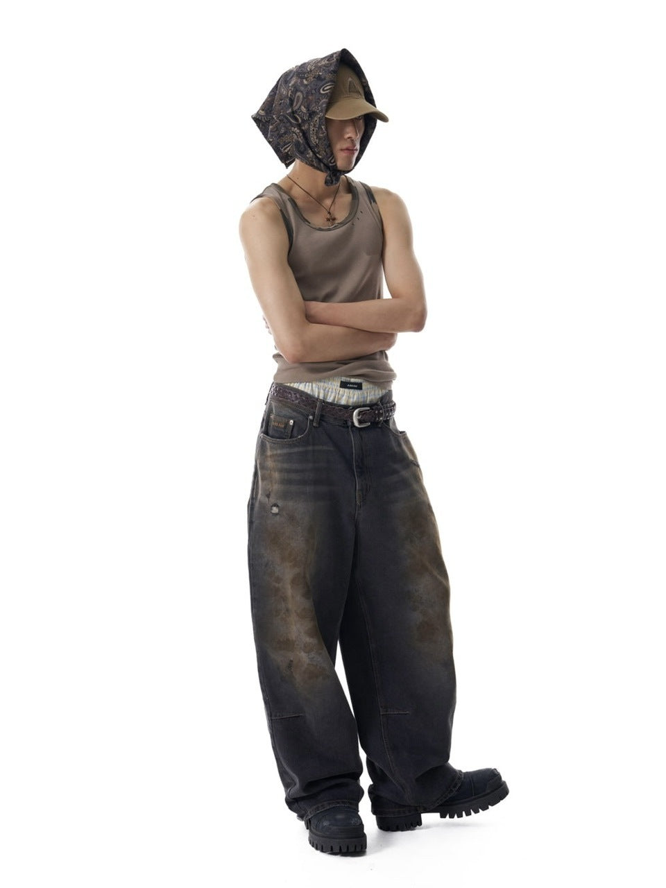 【AAKAM】Eyelet Contrast Camo Sleeveless