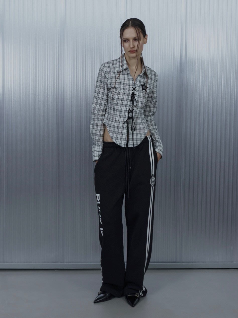 【SETUP‐EXE】CHECK RACE-UP SHIRT / 【セットアップエグゼ】チェックレースアップ長袖シャツ