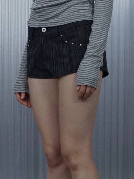 【SETUP‐EXE】STRIPED STUDDED SHORT PANTS / 【セットアップエグゼ】ストライプスタッヅショートパンツ