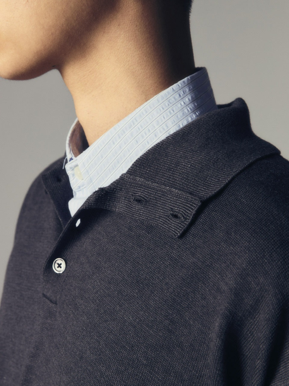 【CS】wool touch knit polo (charcoal) / 【シーエス】ウールタッチニットポロ