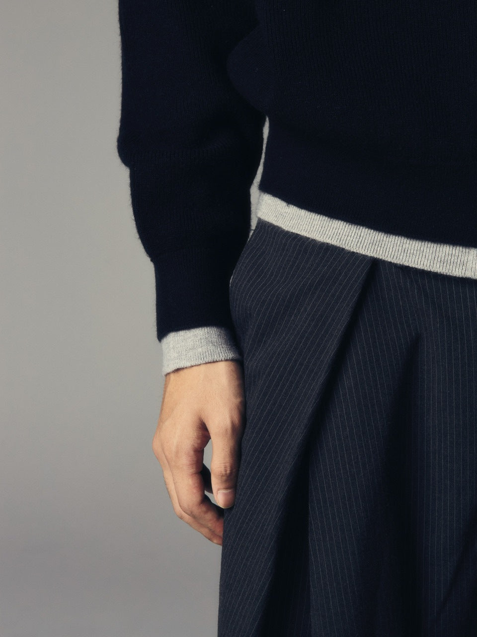 【CS】layered knit zip hoodie (black) / 【シーエス】レイヤードニットジップフーディー