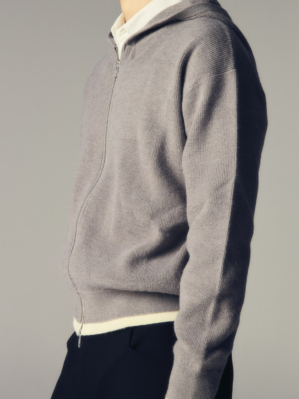 【CS】layered knit zip hoodie (gray) / 【シーエス】レイヤードニットジップフーディー