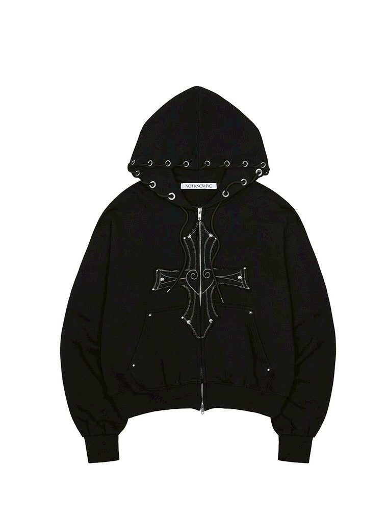 【NOT KNOWING】Gothic Cross Hood Zip Up / 【ノットノーイング】ゴシッククロスフードパーカー
