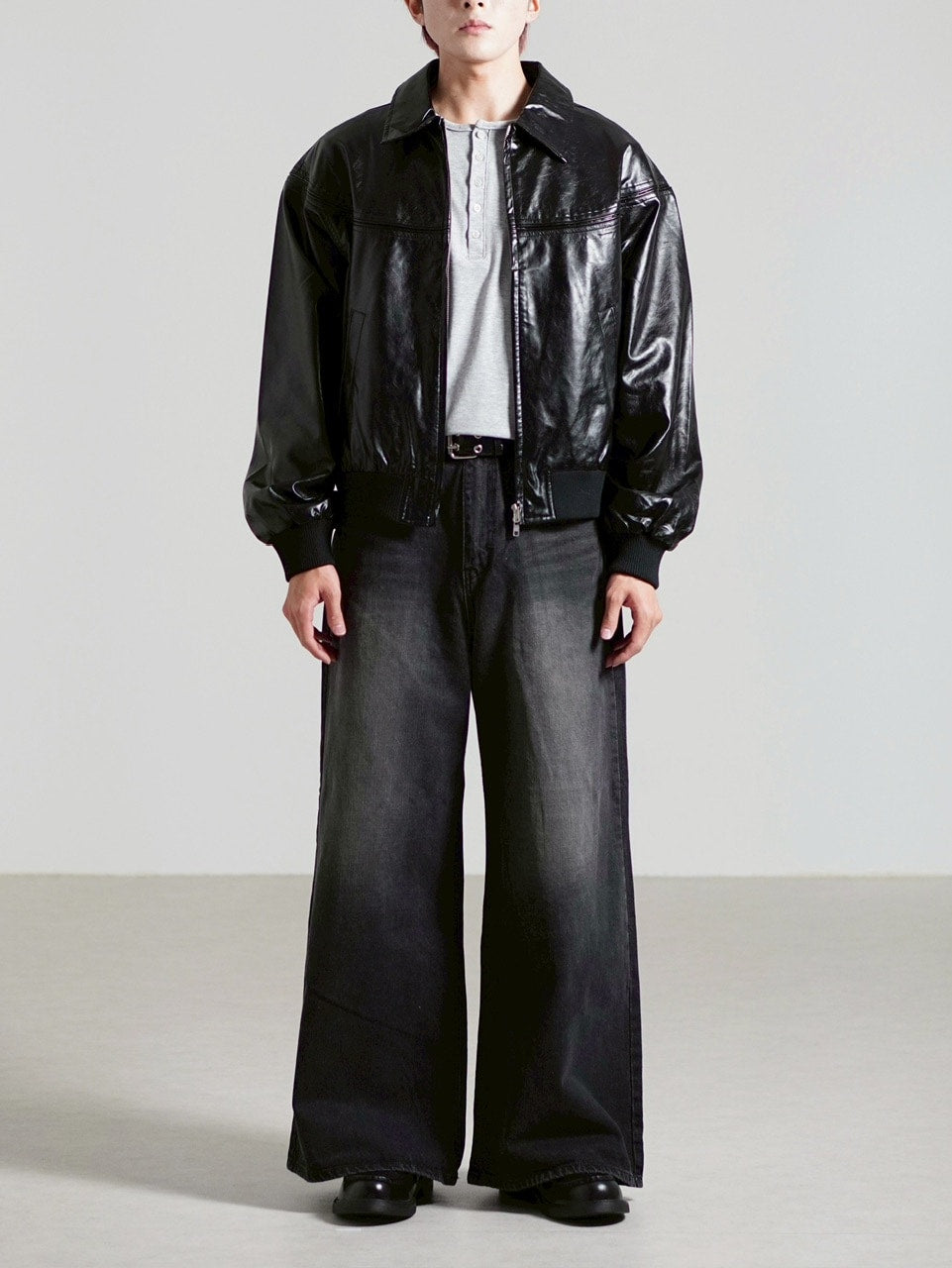 受注制【Chikashitsu +】round stitch non-leather jacket / 【チカシツプラス】ラウンドステッチノンレザージャケット (2color)