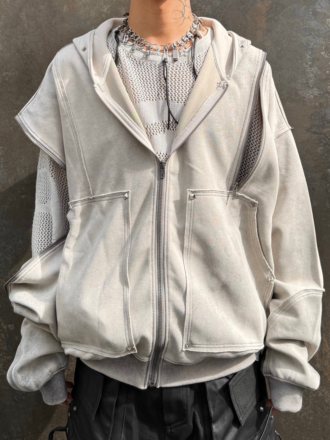 【Never mind the XU】studs washing zip up hoodie / 【ネバーマインドザエックスユー】スタッズウォッシングジップパーカー