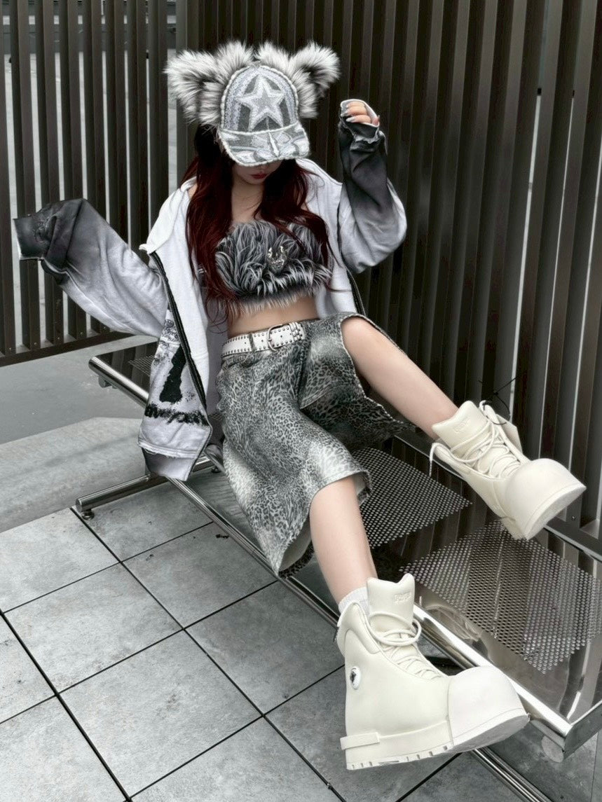 【Never mind the XU】leopard half pants / 【ネバーマインドザエックスユー】レオパードハーフパンツ (2color)