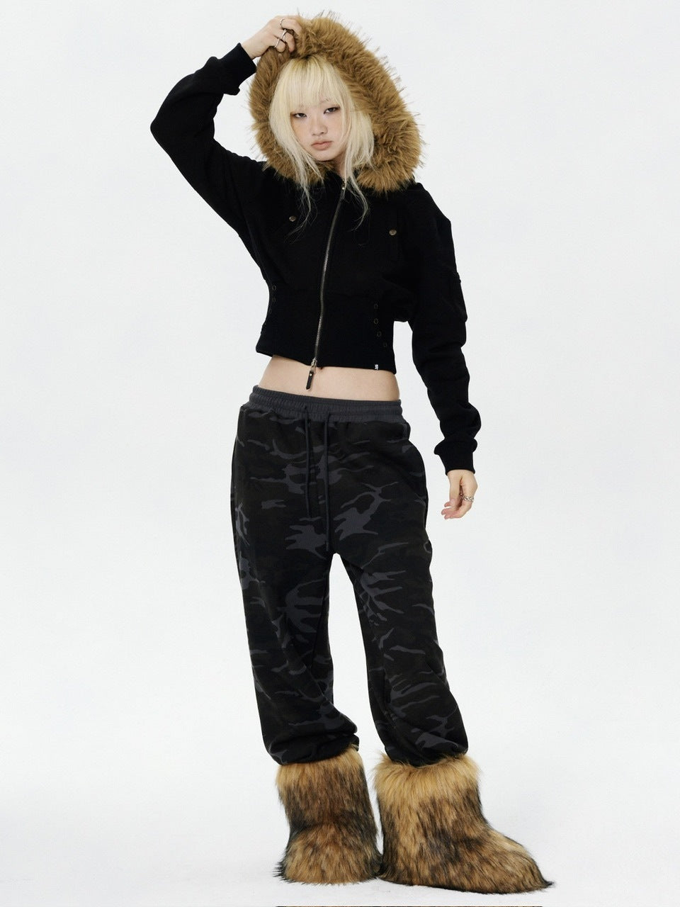 【runningHIGH】FUR ZIP UP HOODIE / 【ランニングハイ】ファージップアップパーカー