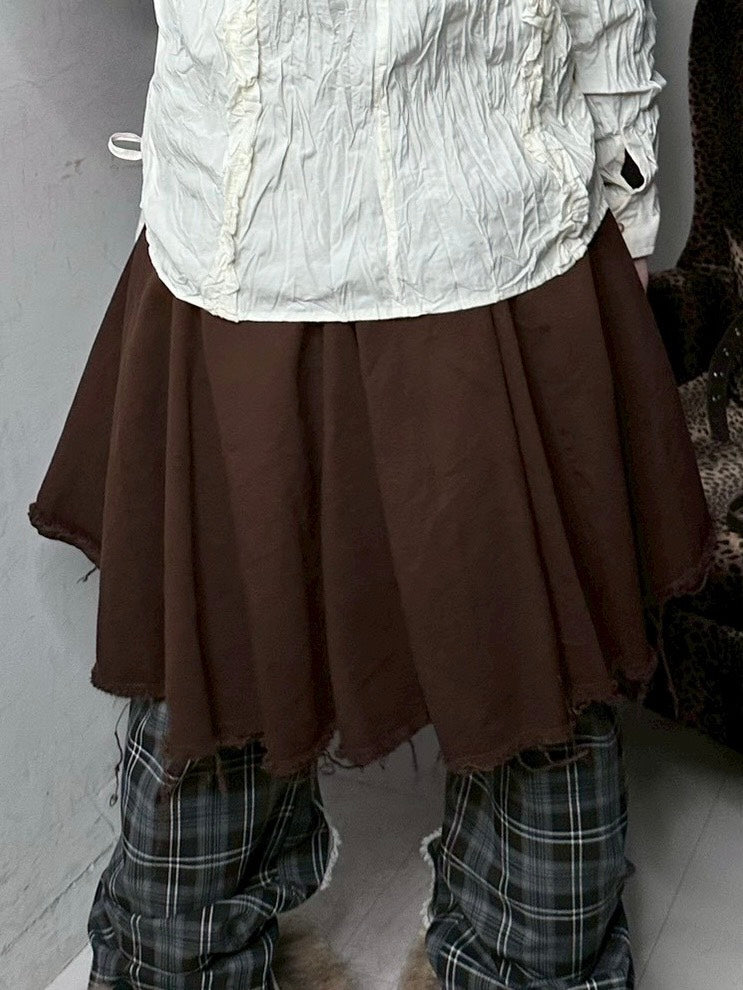 ブラウン、ブラック写真なし受注制【Never mind the XU】asymmetry skirt (3color)