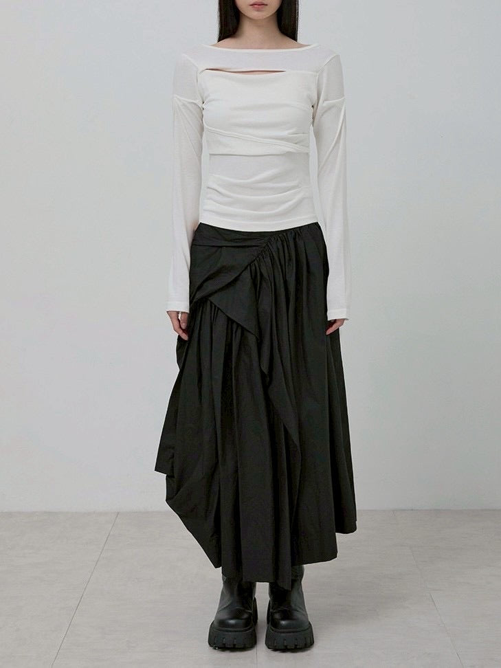 【FLAREUP】Asymmetrical Draped Long Sleeve / 【フレアアップ】アシンメトリードレープ長袖Ｔシャツ