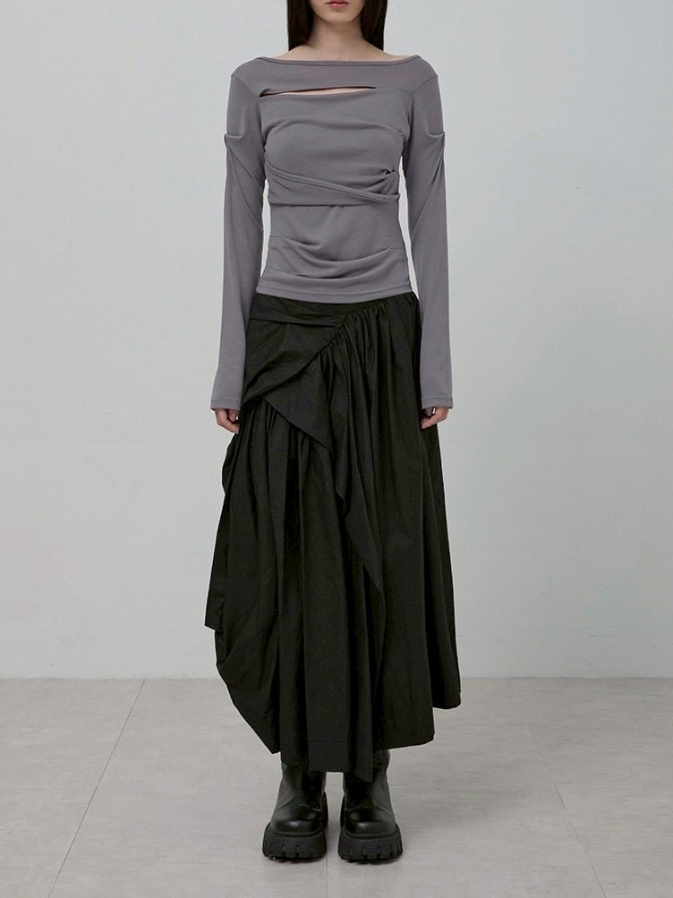 【FLAREUP】Asymmetrical Draped Layered Long Skirt / 【フレアアップ】アシンメトリードレープレイヤードロングスカート