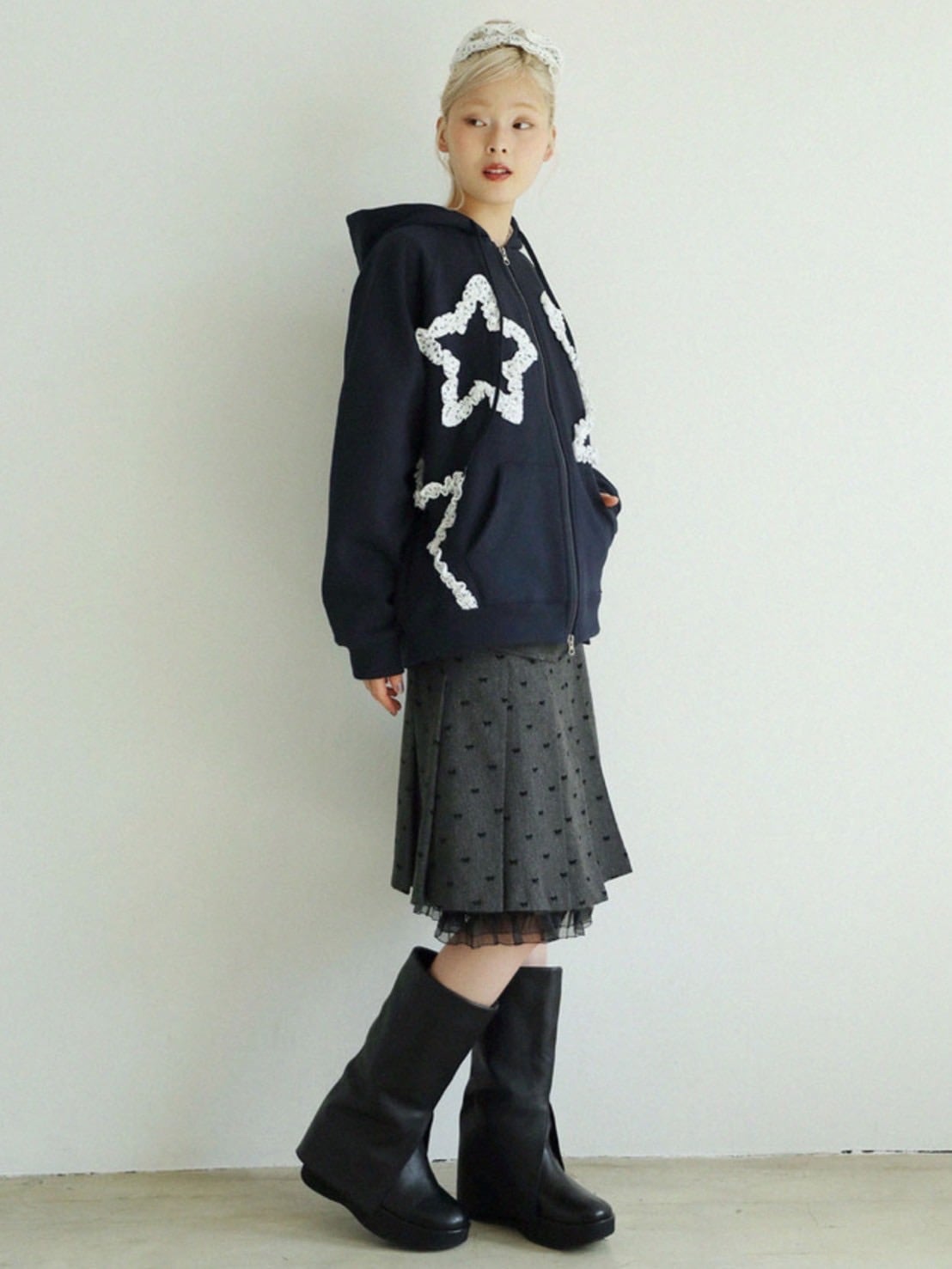 12/21 20:00 再販【Uglyshadow】FLOWER STAR HOODED ZIPUP