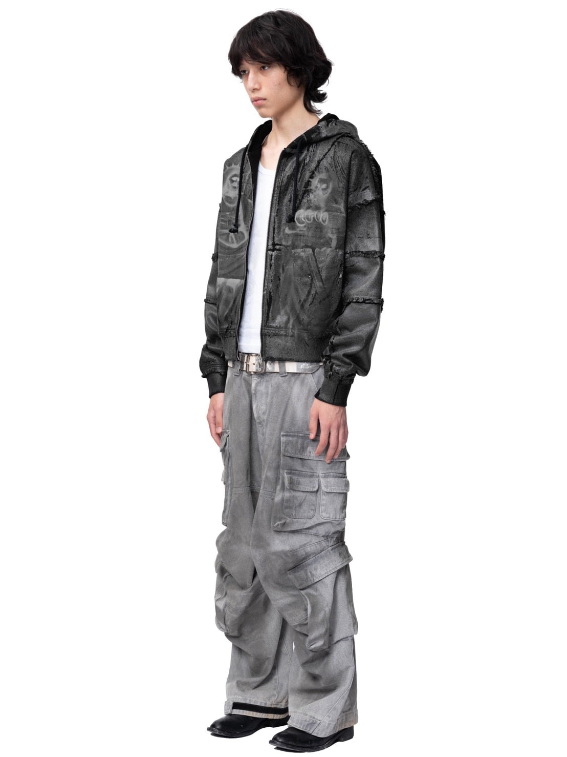 【The Boy Has No Patience】Double Saint Spray Hooded Jacket / 【ザボーイハズノーペーシェンス】スプレーグラフィックフードジップアップブルゾン