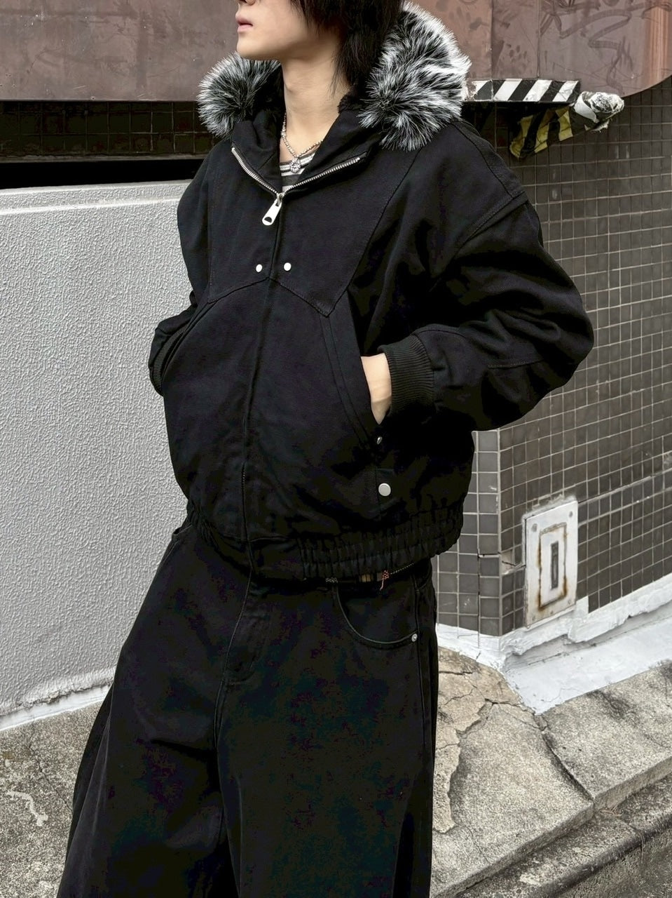 【youll】cropped fur hooded blouson