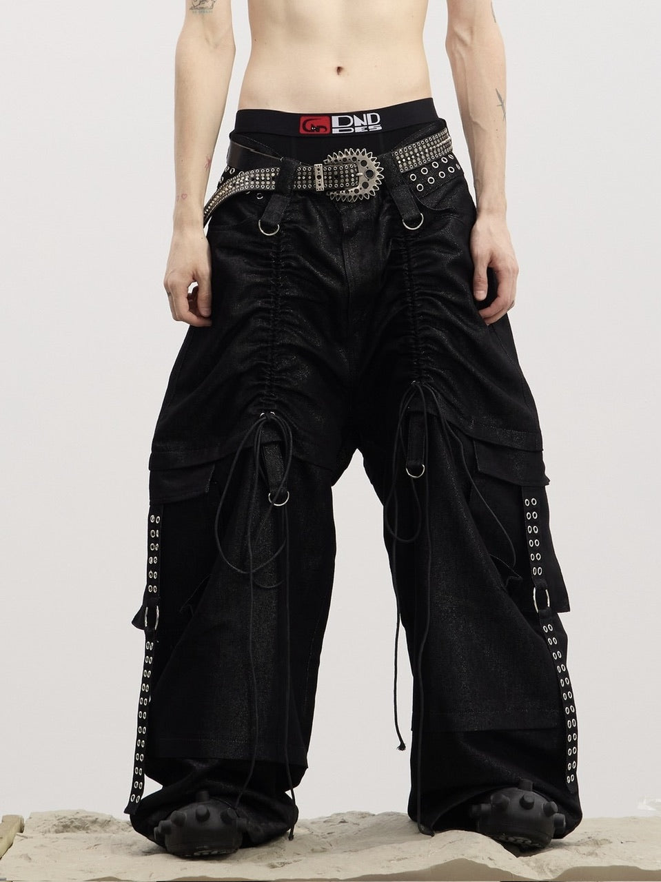 【DND4DES】Drawn Silver Silk Sharp Dance Pants /【ディーエヌディーフォーデス】ベルトシャーリングデニムパンツ